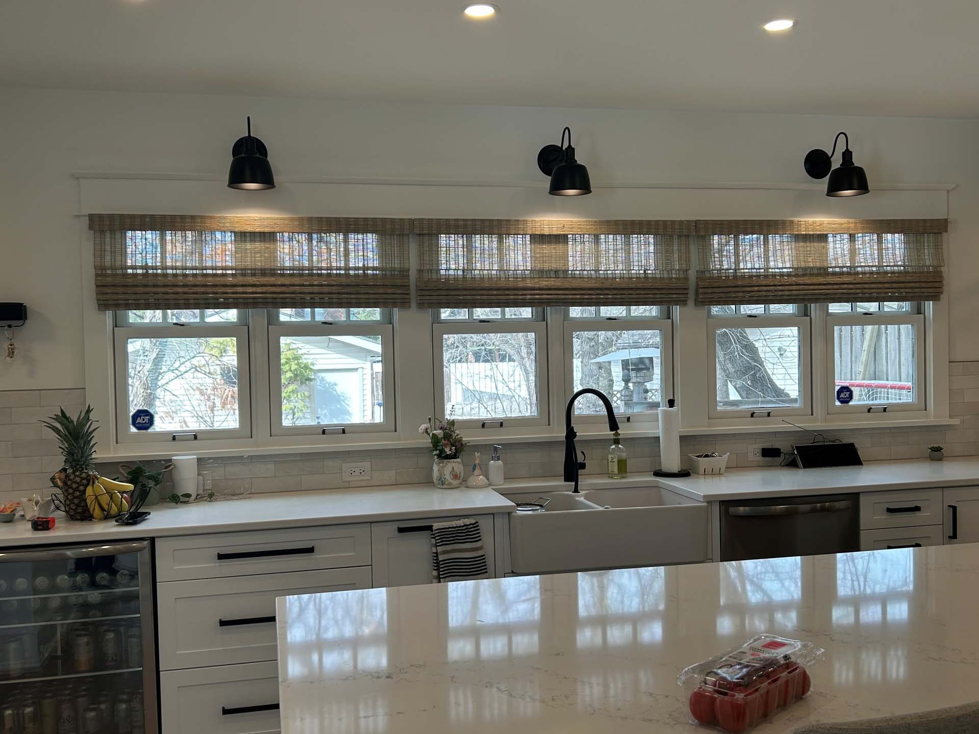 White cabinets with brass hardware