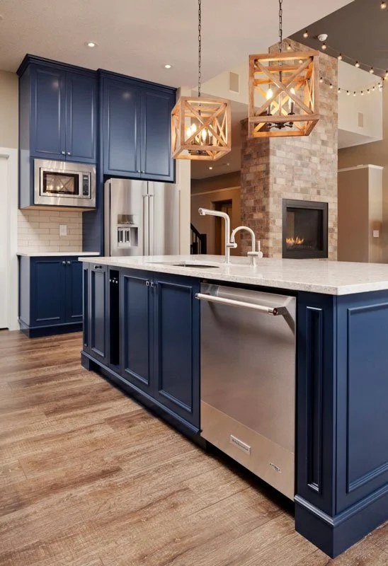 Detailed custom kitchen millwork with floating shelves
