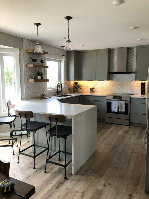 Painted kitchen cabinets in warm white