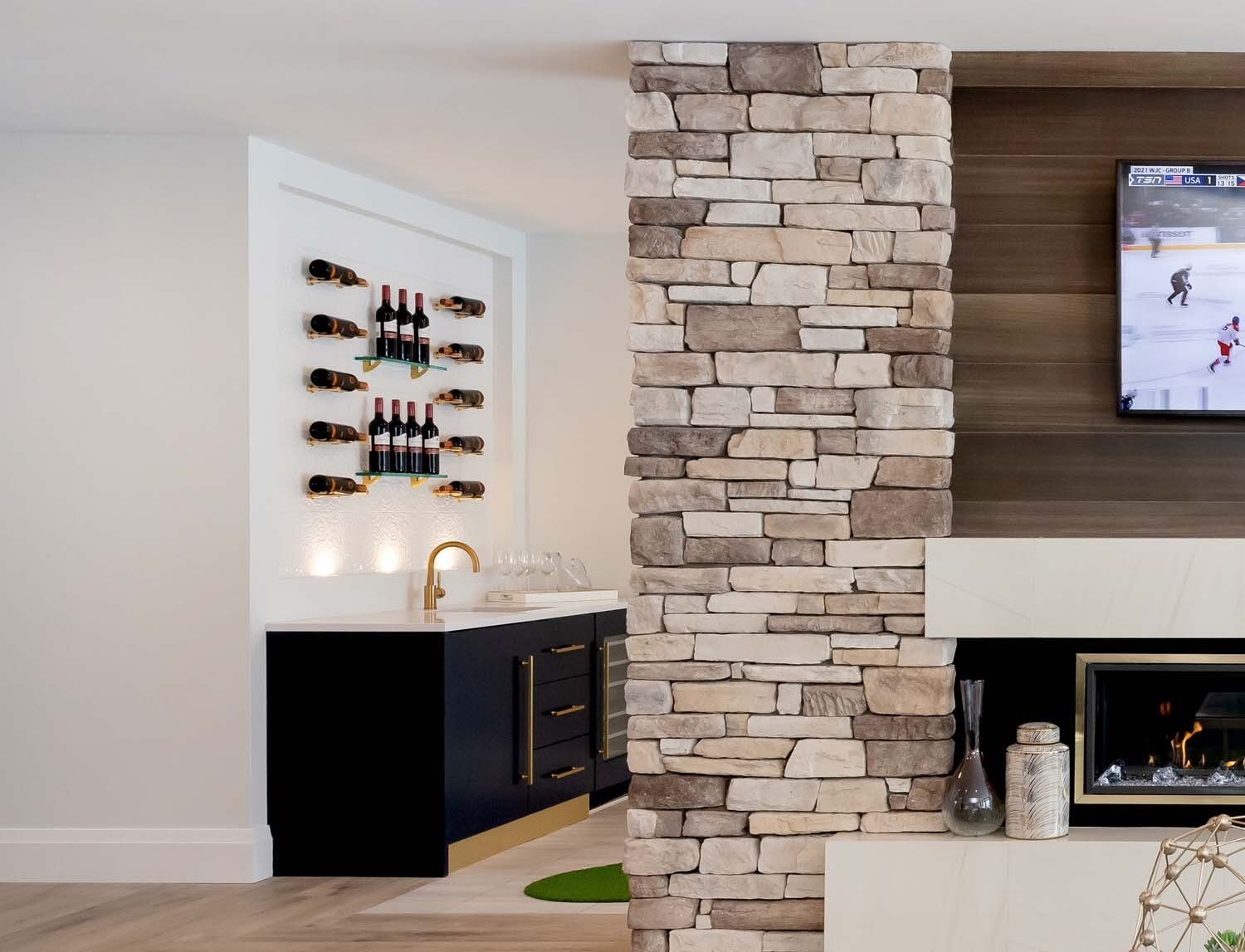 Custom bar with wine wall
