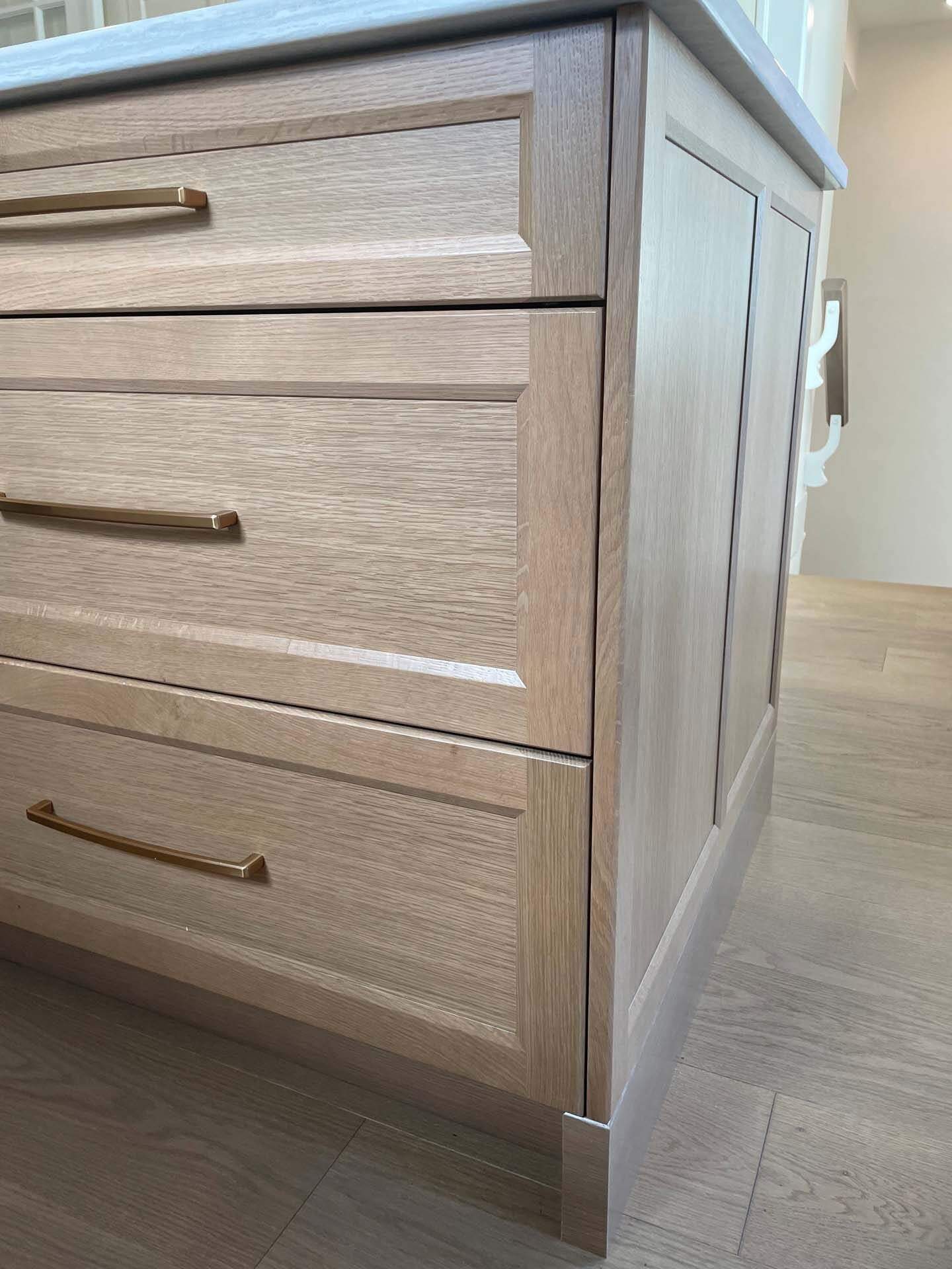 Close-up of custom drawer fronts and pulls