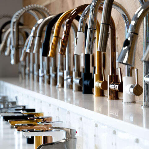 A range of faucet styles and finishes