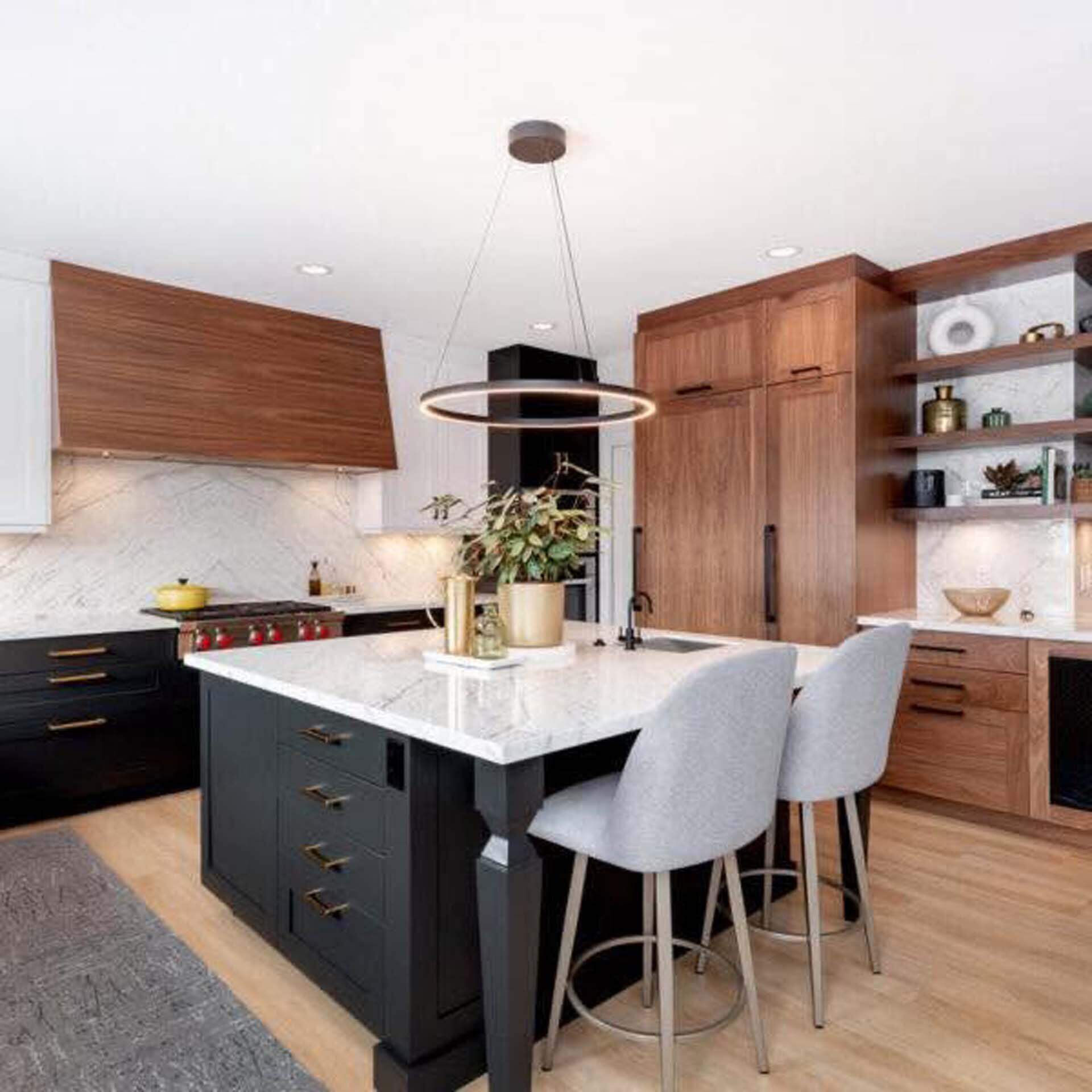 Walnut kitchen with statement island