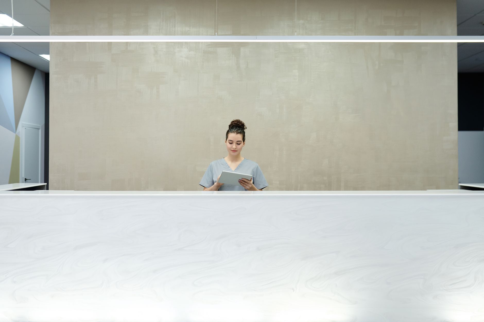 Custom reception desk in a modern Saskatoon office