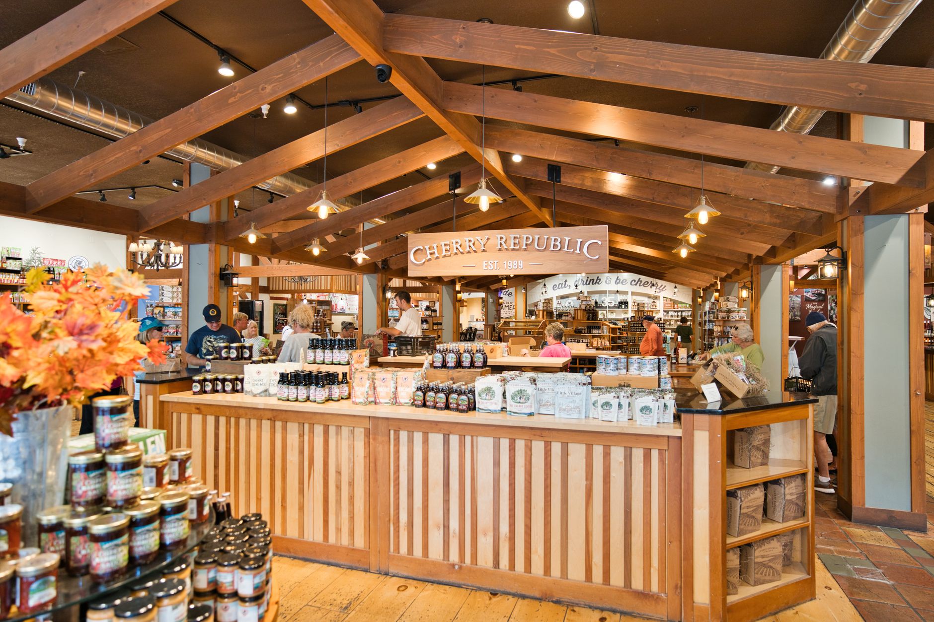 Custom wood retail fixtures and checkout counter