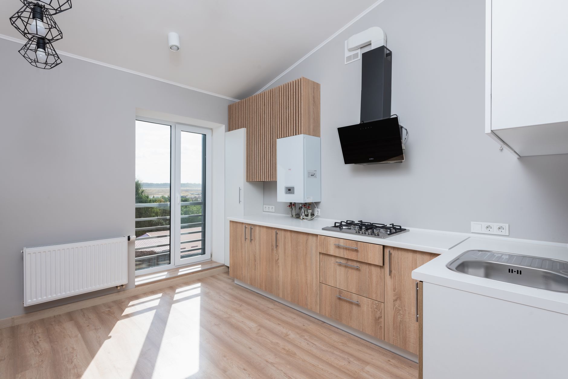 Modern kitchen with light countertops
