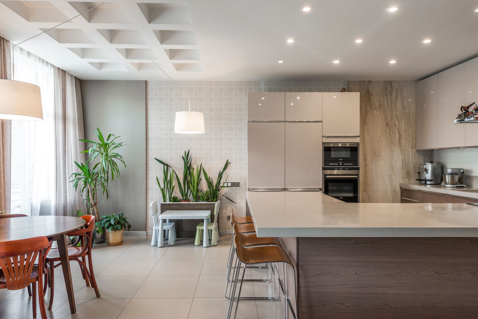 Quartz countertop kitchen island